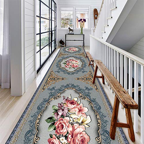 Genérico Alfombra Alfombra De Pasillo Alfombras De Pasillo Tapetes De Cocina Antideslizantes Tapetes De Escalera De Longitud Personalizada Tapete Súper Absorbente para Puerta De Entrada Flor Azul 3An