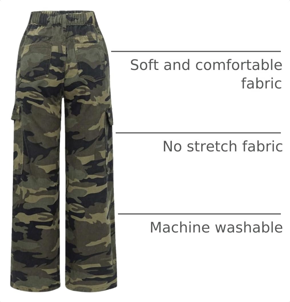 OYOANGLE Girl's Camo Print Cargo Pants Wide Leg Casual Jeans