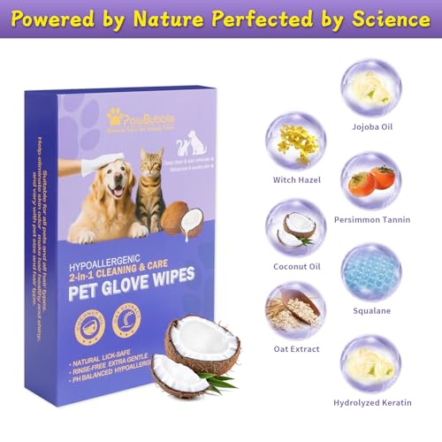 PawBubble Pet Wipes, Cleaning Glove Wipes for Dogs & Cats Hypoallergenic, Lick-Safe, Full-Body Grooming & Deodorizing Wipes for Daily Care & Travel Friendly (6 Packs)