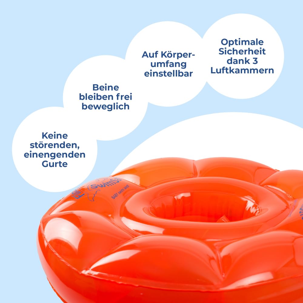 Flipper SwimSafe 1040 - Schwimmsitz für Babys ab 3 Monaten, Schwimmhilfe mit 3 Luftkammern und ohne Gurte, Durchmesser ca. 62 cm, Orange
