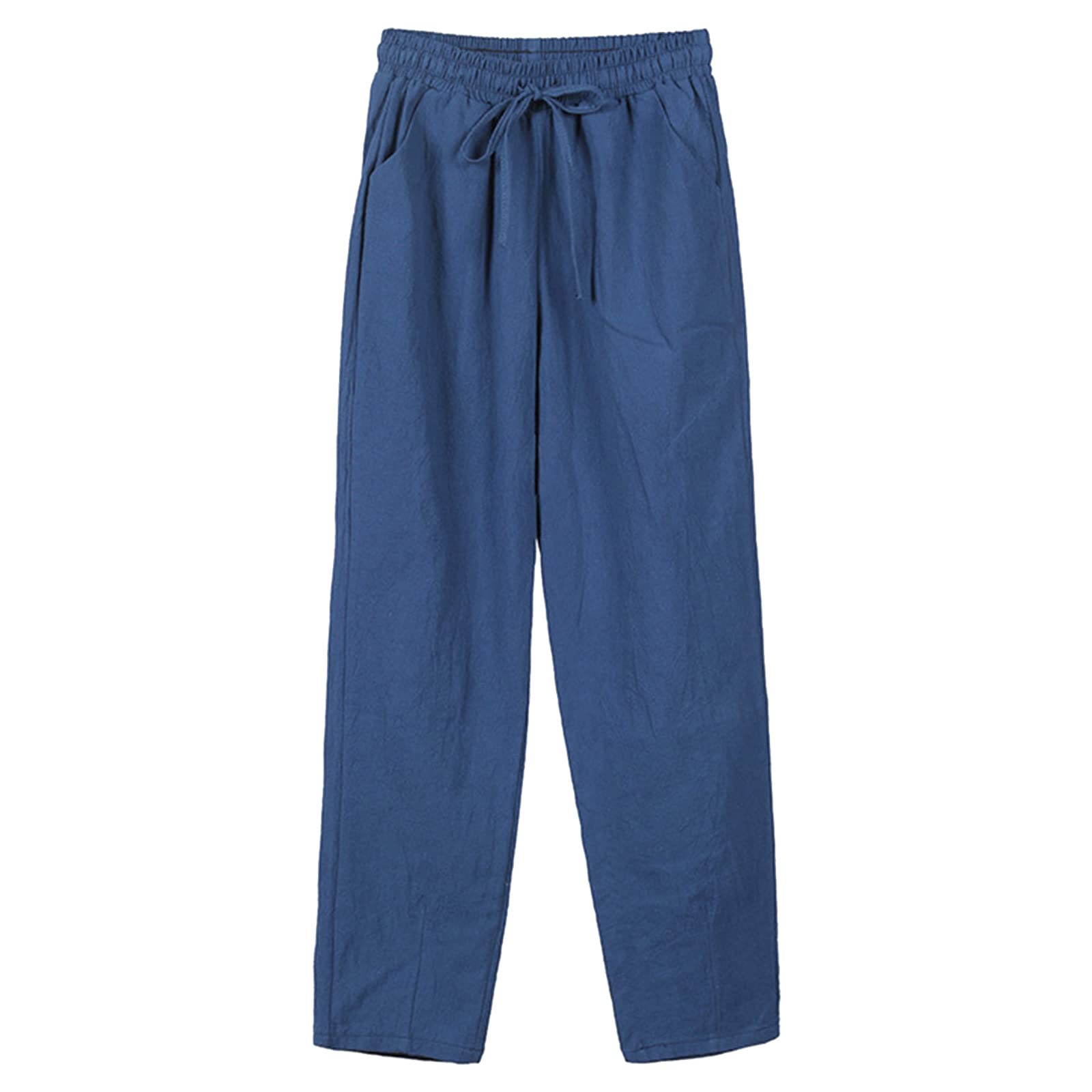 Generico Pantalones de lino de algodón de cintura alta para mujer de verano pantalones largos de pierna ancha con bolsillo Monos elegantes de invierno