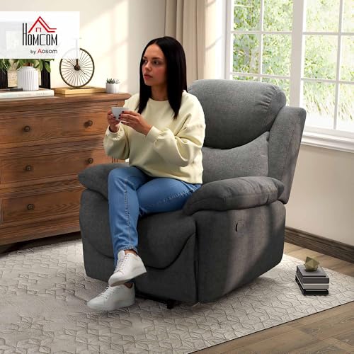 HOMCOM Relaxsessel Einzelsofa Liege 150° neigbarer Fernsehsessel Liegesessel TV-Sessel mit Schlaffunktion für Wohnzimmer Leinen Dunkelgrau 93 x 88 x 102 cm – Bild 3