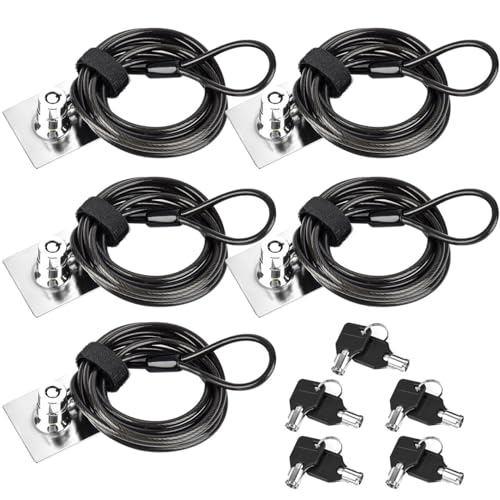 NouveLife Lot de 5 Antivol Ordinateur Portable Câble Antivol PC Câble de Sécurité Autocollant 3M Résistant Longueur de Câble de 2m avec 2 Clés pour...