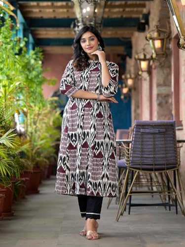Image of Juniper Multi Color Ikat Printed Liva Rayon Kurta with Button Closure