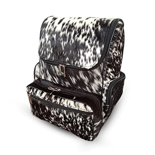 Cowhide Backpack Hair On | Fur Leather Diaper Backpack Rucksack / Knapsack Travel Shoulder Bag / Cow Skin Baby Bags (Black White Salt Pepper), 9'' D X 10.5'' W X 15'' H