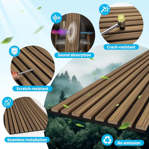 Image of Art3d 94.5 x 12.8 in Soundproof Wood Textured Wall Panel, 4-Pack, Rosewood