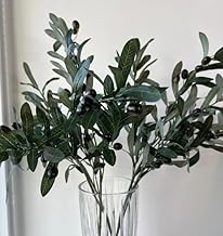 فرع زيتون صناعي مع زيتون أسود، 50-60 سم، سيقان نباتية صناعية واقعية لترتيب المزهرية (2)