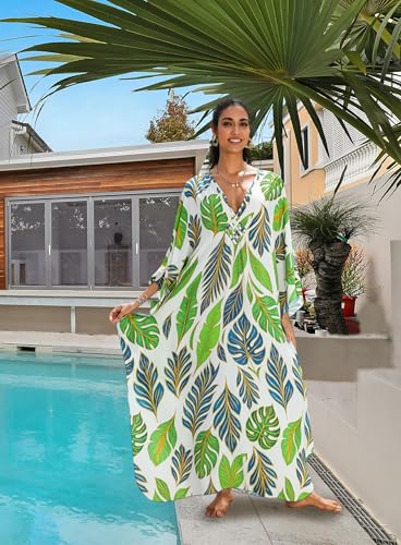 Image of Yanziliu Kaftan Dress for Women,Plus Size Hawaiian Batwing Sleeve Beach Cover Up Summer Swimsuit Dresses