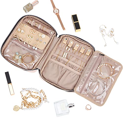 Belalife Travel Jewelry Organizer, Portable Jewelry Storage Case For Earrings, Rings, Necklaces, Bracelets, Pink #TOP1
