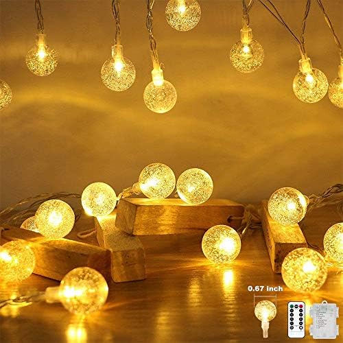 Battery Operated Globe String Lights,Water Proof 33 FT 80 LED Crystal Ball String Lights 8 Modes With Distant Management ,Indoor Outside LED Fairy Lights for House, Christmas, Occasion Patio, Heat White