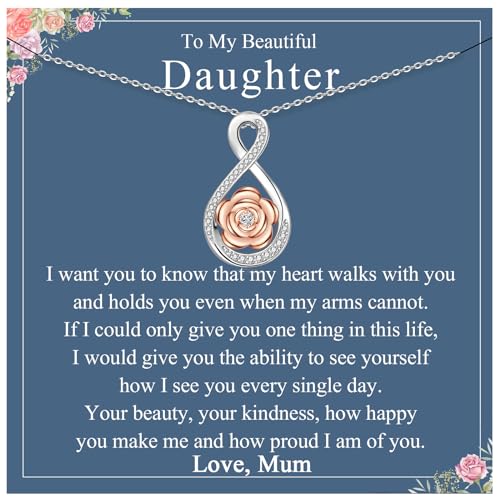 JETBON Presentes para ela: colar de presente para esposa, alma gêmea, namorada, colar de prata infinito para mulher, colares românticos de rosa, presente de joalharia para aniversário, aniversário,