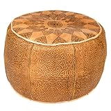 Marokkanischer Pouf Sitzpouf Balsam modern aus Leder in Braun 50 cm