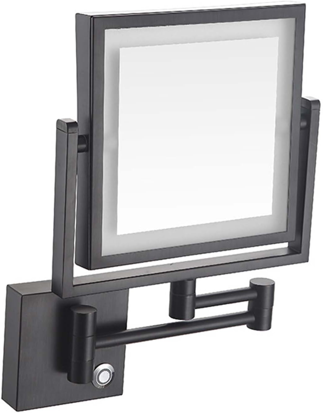 LED Wall Mounted Makeup Mirror, Square Lighted Magnifying Mirror with 1X and 3X Zoom, Folding Swing Arm Extendable Design, Bathroom Vanity Cosmetic Shaving Mirror