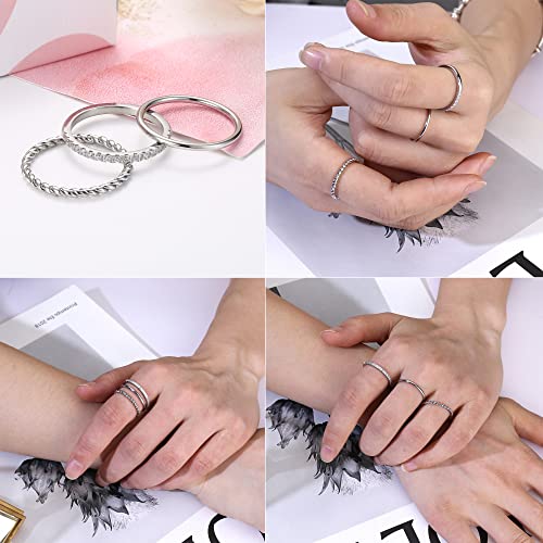 3Pcs CZ Stacking Rings for Women Stainless Steel Twisted Midi Knuckle Ring CZ Wedding Band Ring Minimalist Thin Stackable Rings Comfort Fit Size 6-102