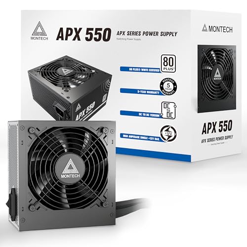 Image of MONTECH APX 550W-Non-Modular Power Supply-80 Plus White Certified-Intel ATX12V-DC-to-DC Converter Technology- Flat Cable Design to Enhance Thermal Efficiency-120mm Fan- 5-Year Warranty (APX 550W)