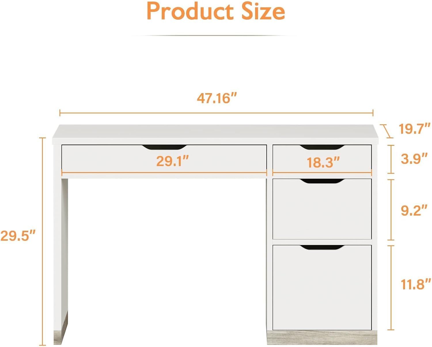 White Desk with Drawers, 48 Inch Small Computer Desk with 4 Storage Drawers for Small Space, Home Office Desk for Bedroom with Storage File Cabinet 48 Inch White