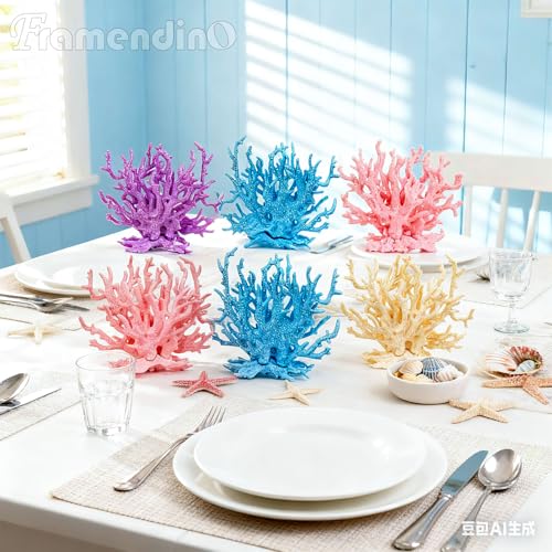 Image of Framendino, 4 Pack Artificial Aquarium Coral Decor Plastic Faux Reef Decorative Cute Fish Tank Decorations