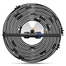 Misting Cooling System 59FT 18M Misting Line + 26 Brass Mist Nozzles + 28 Brass Adapter3/4" Outdoor Mister for Patio Garden Greenhouse Trampoline for Waterpark