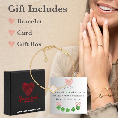 Woman Gift Adjustable Bracelet Jewelry | Presents for Women | Friendship Gifts | Includes Sentiment Card | White Gemstones | Lunar Clover Gold or Silver Adjustable Bracelet | You are Loved4