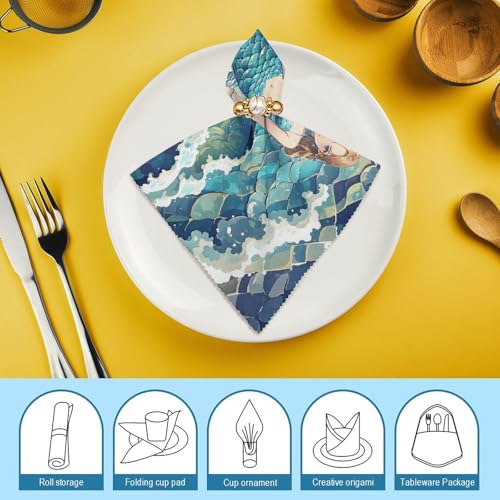 Servilletas finas de tela con diseño de escamas de sirena, elegancia impresa para tu mesa 8