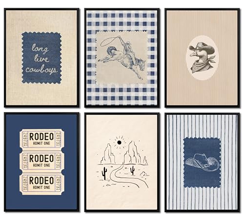 6Pcs Vintage Cowboy Poster Wall Art Rodeo Cowboy Horse Painting