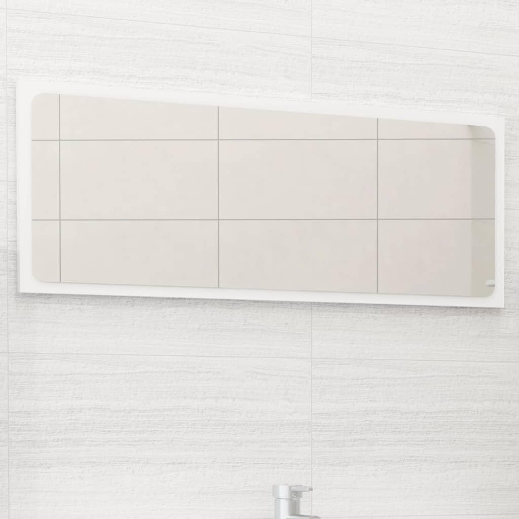 Miroir suspendu pour salle de bain moderne en bois blanc de 90 cm avec tablette