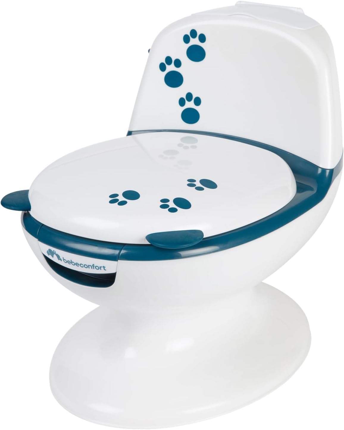 Bebeconfort Mini Size Toilet, Orinal bebé, 1-3 años, 0-20 kg, Diseño realista con protección antisalpicaduras, Sonido real de cisterna, Cubeta extraíble, Fácil de limpiar, Pata de goma, Osito Azul
