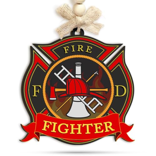 KILYHOME Firefighter Wooden Christmas Ornament - Appreciation Fireman Gifts, Xmas