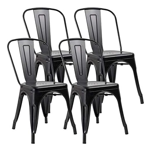 JUMMICO Metal Dining Chair Stackable Indoor-Outdoor Industrial Vintage Chairs Bistro Kitchen Cafe Side Chairs with Back Set of 4 (Black)