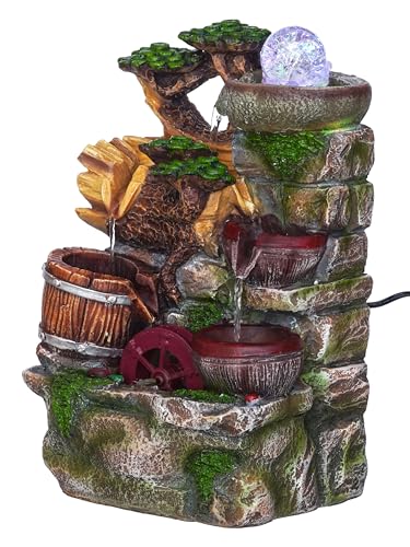 Image of Polyresin Designer Tabletop Indoor Water Fountain for Home Decor with Multicolour LED, Speed Controller Pump & Crystal Ball (Size: 23 x 18 x 36 CM | Colour: Multi|Weight: 1600 Gram)