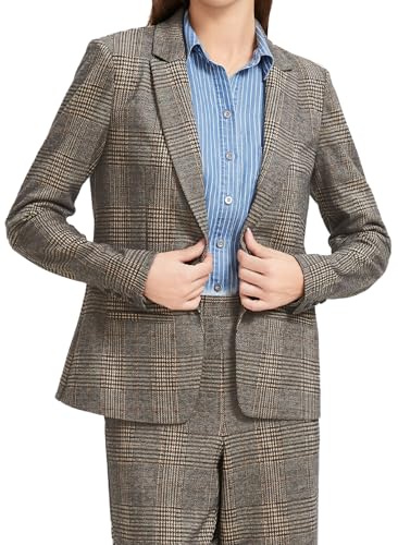 Elegant Checkered Lapel Office Blazer for Women - Business Formal & Professional Workwear