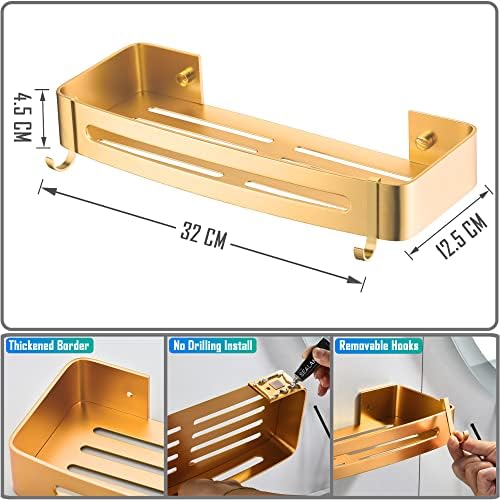 Shower Storage Shelves For Wall, Bathroom Shelf No Drilling Metal Shower Caddy Champagne Gold Wall Mounted Bathroom Storage Basket Shower Organizer Rack(1 Tier)