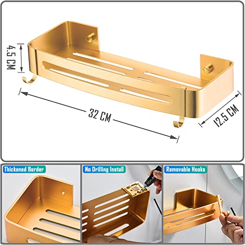Maifey Shower Caddy No Drilling,Bathroom Shelf Wall Mounted-Shower Shelves With Hooks,Space Aluminum Bathroom Storage Rack-Organizer For Shampoo,Nail-Free Glue Installation(2 Tiers,Champagne Gold) #TOP5