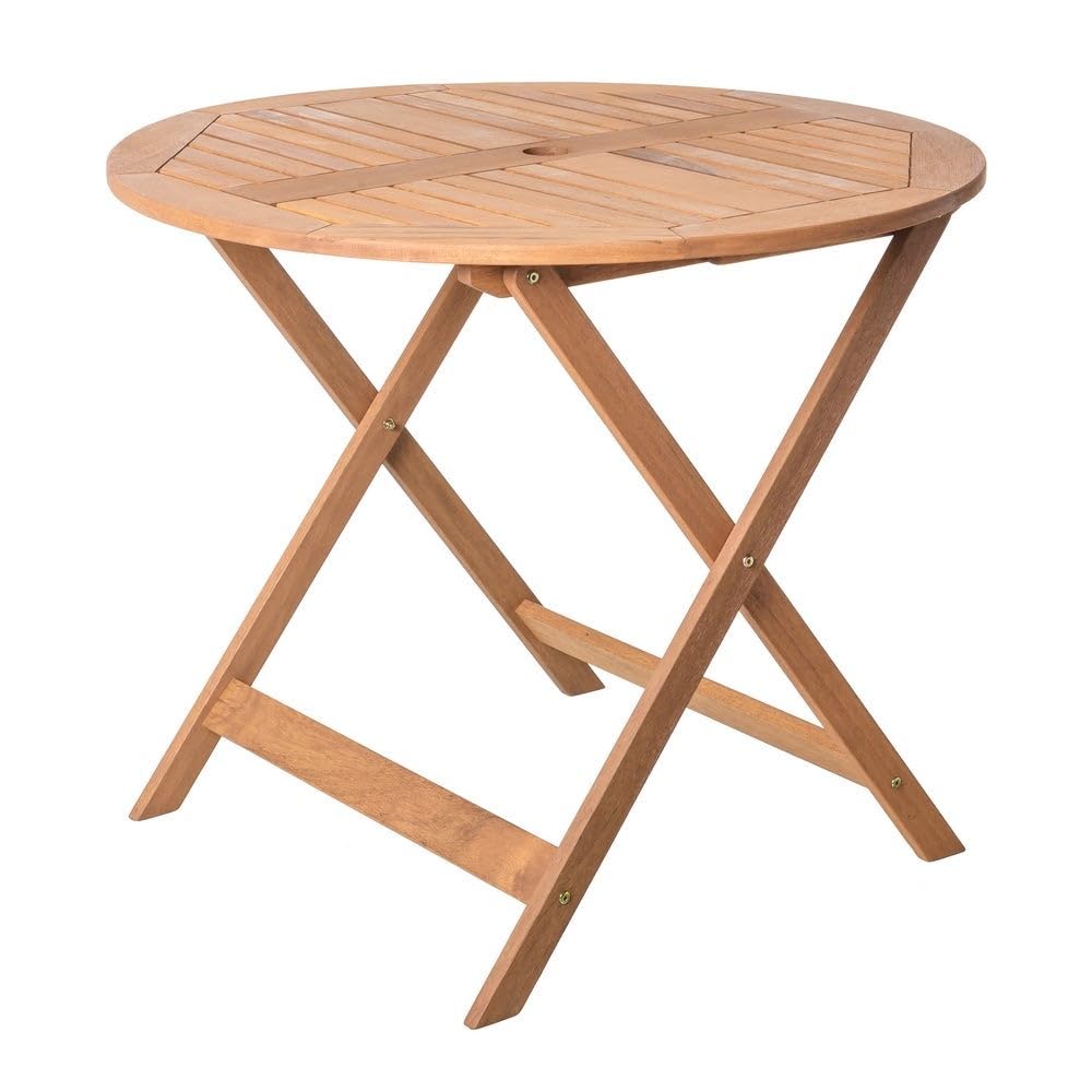 LOLAhome Mesa de jardín Resistente y Plegable Redonda de Ø 90x76 cm, para 2-4 Personas | De Madera natual sostenible de Acacia con FSC | para Exterior, jardín, terraza, balcón o Piscina | Kate