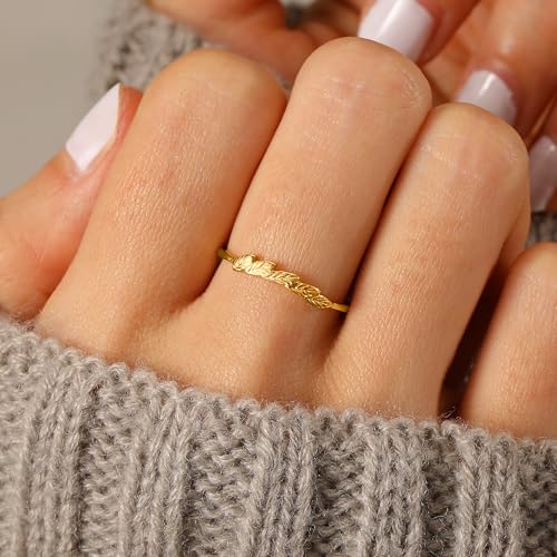 Olive Branch Leaf Ring for Women 925 Sterling Silver Leaves Rings 14K Plated Gold Stackable Rings for Her Promise Wedding Valentine's Day Christmas Back to school season Wedding Jewelry Gifts2