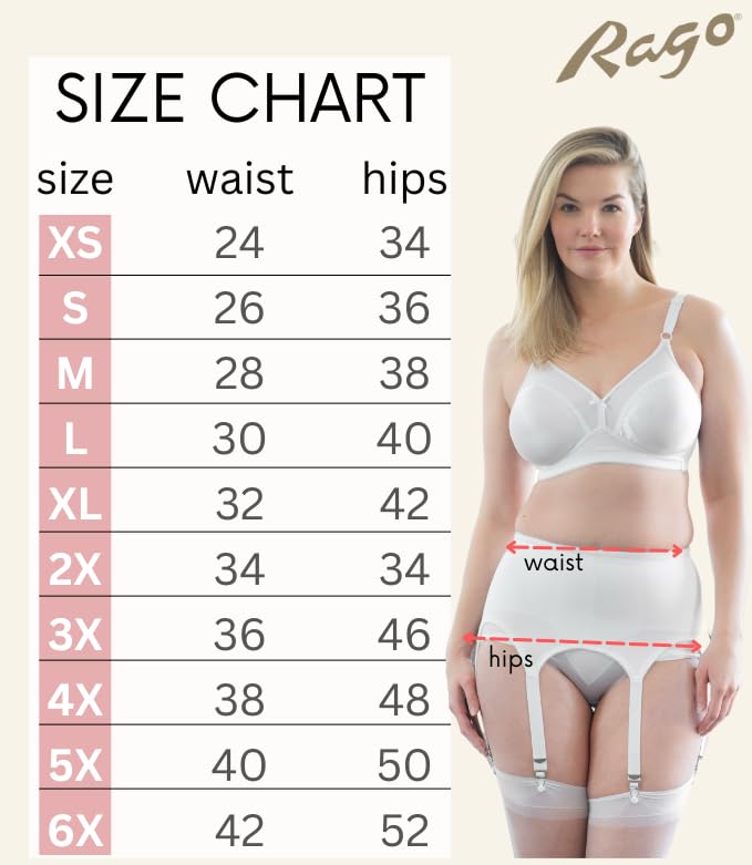 72522 High-Waist Garter Belt | Size XS - 6XL | Made in USA| Six Metal Garters | Moderate Shaping & Tummy Control4