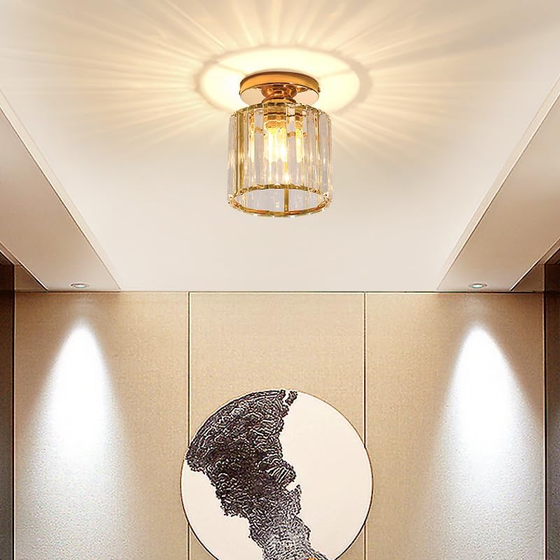 Sxtiger Kristall Deckenleuchte Gold, Moderne Runde Deckenlampe E27 Kristall Lampe Flur Decke Wohnzimmer Schlafzimmer Küche Eingang Kronleuchter
