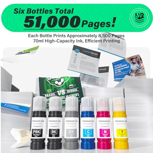 Image of Compatible for 552 Ink Refill Bottles 6 Pack (NotSublimation Ink) Compatible Replacement for Epson Ecotank Photo ET-8550 ET-8500 ET8550 ET8500 8550 8500 Printer, T552 Ink (BK Pigment, PB C M Y GY Dye)