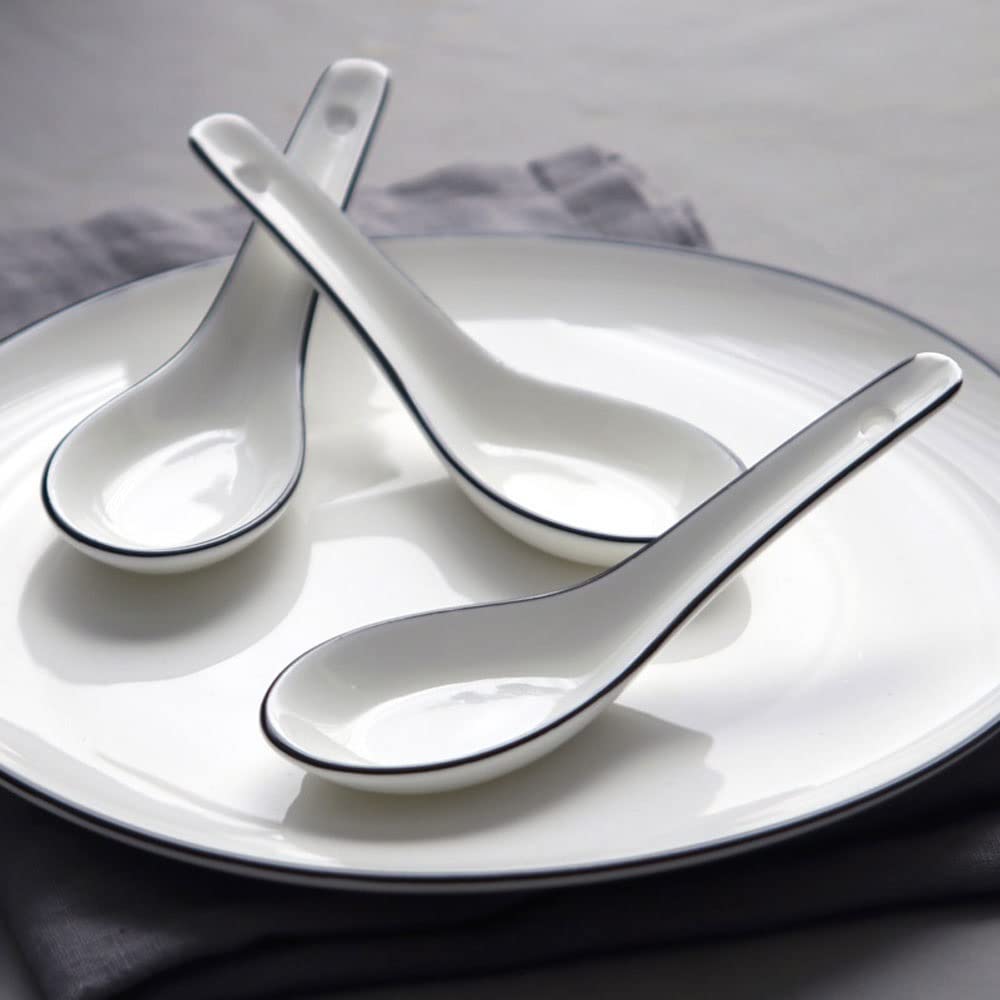 Łyżka stołowa Prosta ceramiczna długie uchwyt łyżka kostki Chiny łyżka Zestaw czarnych linii łyżka Łyżeczki do kawy deserowej (Quantity : 4)