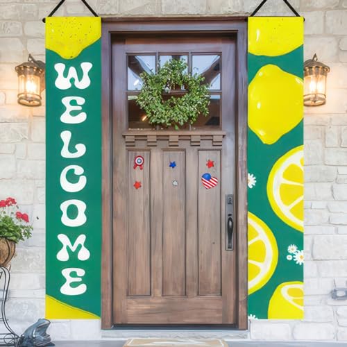 Image of BlissYard 2pcs Welcome Summer Door Banner Lemon Porch Banners Sign Sweet Daisy Summer Sunshine Front Door Hanging Decor Banner for Seasonal Home Hawaii Tropical Party Outdoor Decorations
