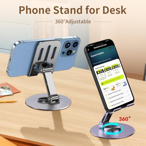 Image of 2 Pack Dual Folding Mobile Phone Stand,360 Degree Rotating Mobile Phone Holder for Desk,Compatible with All Smartphones (Grey&Grey)