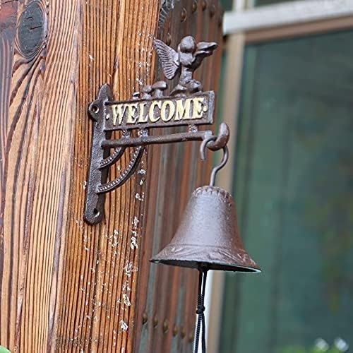 Cast Iron Doorbell with Welcome Sign Flower Fairy Wall Bell Decorations Retro Dinner Bells (Metallic 21 * 22 * 10cm)