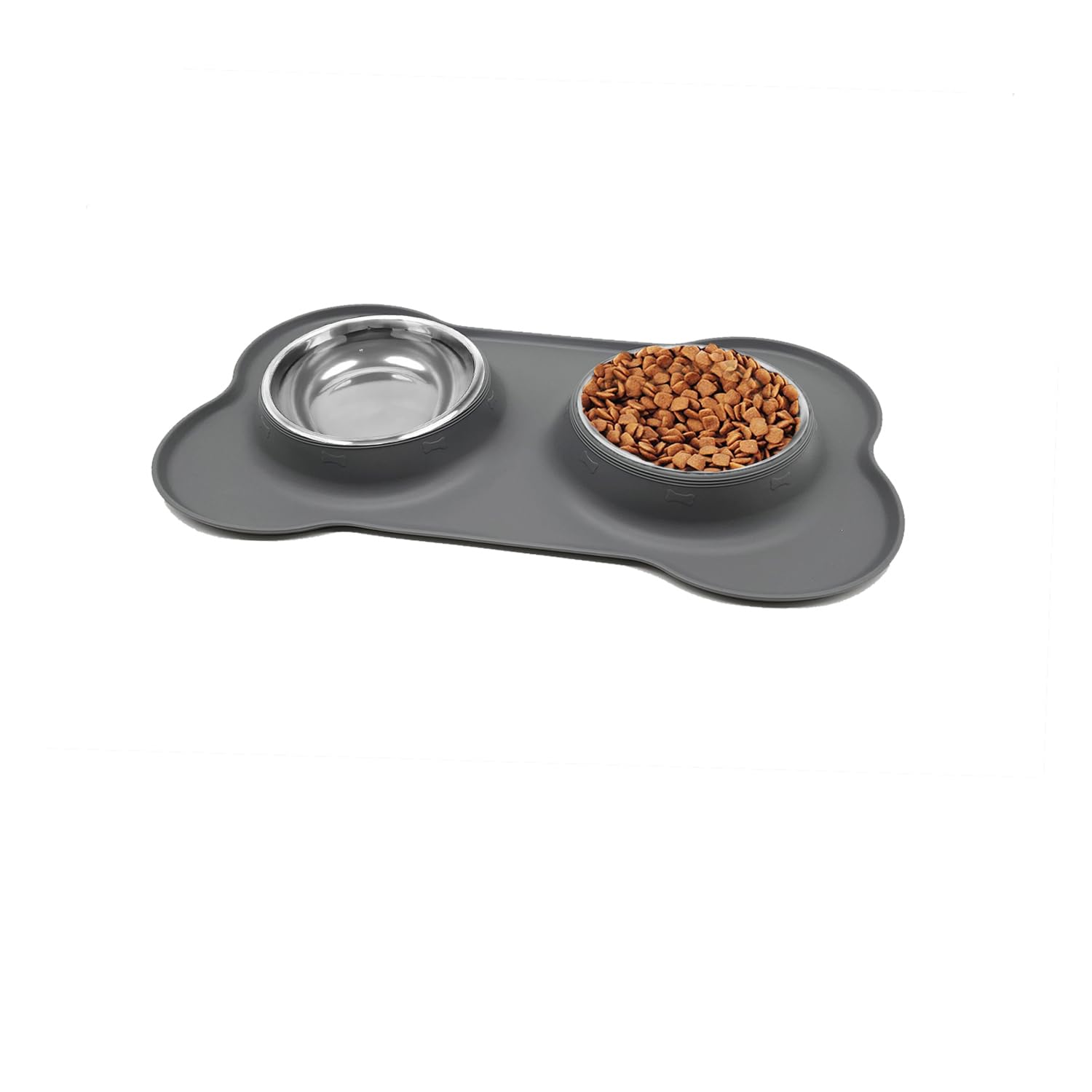 yokaDog Bowls, Puppy Bowl Double Stainless Steel Dog Bowl with Non-Spill & Non Slip Silicone Mats Tray, Cat bowls for Cats Puppies Small Dog Food Water Feeding (Each Bowl 200ML*2,Grey)