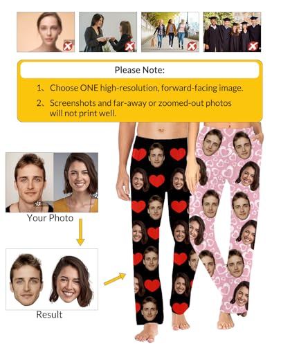 Custom Funny Face Pajama Pants for Men Women,Personalized Pj Bottoms with Pet Face Photo Picture Gifts for Him Her3