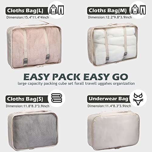 Chumia 21 Set Packing Cubes Back to School Travel Clothes Luggage Suitcases Organizer Trip College Dorm Toiletry Shoes Bag(Beige, Gray, Lake Blue)2