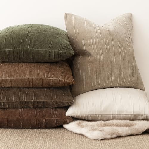 Image of Foindtower Pack of 2 Slubby Textured Chenille Throw Decorative Pillow Covers Square Accent Solid Cushion Cover Neutral Farmhouse Pillow Case for Couch Sofa Bedroom Living Room 24x24 Inch,Khaki Camel