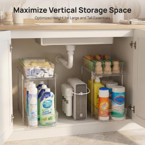 Image of Vtopmart 2 Pack Plastic Larger Higher Bathroom Kitchen Under Sink Organizer (M-Higher)