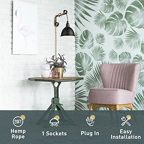 Emliviar Plug In Pendant Light - Industrial Hanging Lamp Light With Switch, Metal Shade With Twisted Hemp Rope, Black Finish, Yce240-M1L Bk #TOP4