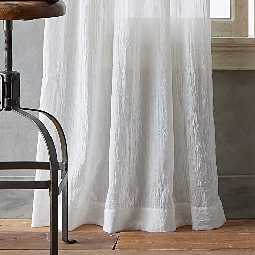 Dkny City Breeze Sheer Window Curtains For Living Room Faux Leather Tab Top Panel Pair, 50 X 84 Inch, White #TOP2