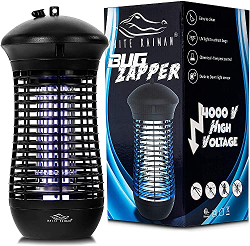 Bug Zapper Outdoor Dusk to Dawn Built in Light Sensor 4000v Power Mosquito Killer and Insect Zapper Large Coverage 18W UVA Replaceable Bulb Home and Garden by White Kaiman